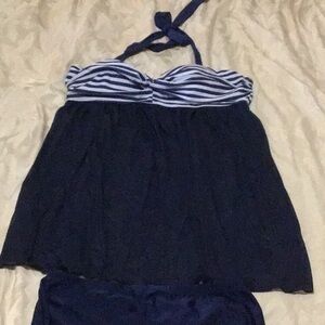 New women swimsuit navy blue with white stripes